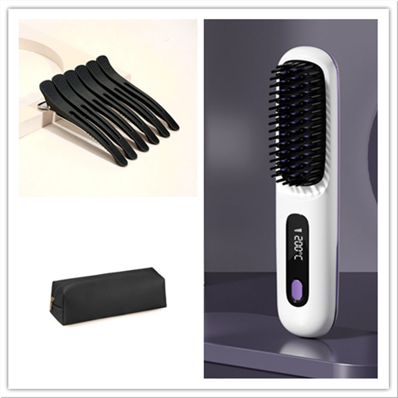 2 in 1 Glattes Haar Kamm Kabelloser Haarglätter Bürste Haar Schnellerwärmung Tragbarer Heißlockenwickler USB-Aufladung