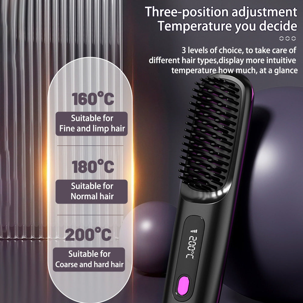 2 in 1 Glattes Haar Kamm Kabelloser Haarglätter Bürste Haar Schnellerwärmung Tragbarer Heißlockenwickler USB-Aufladung