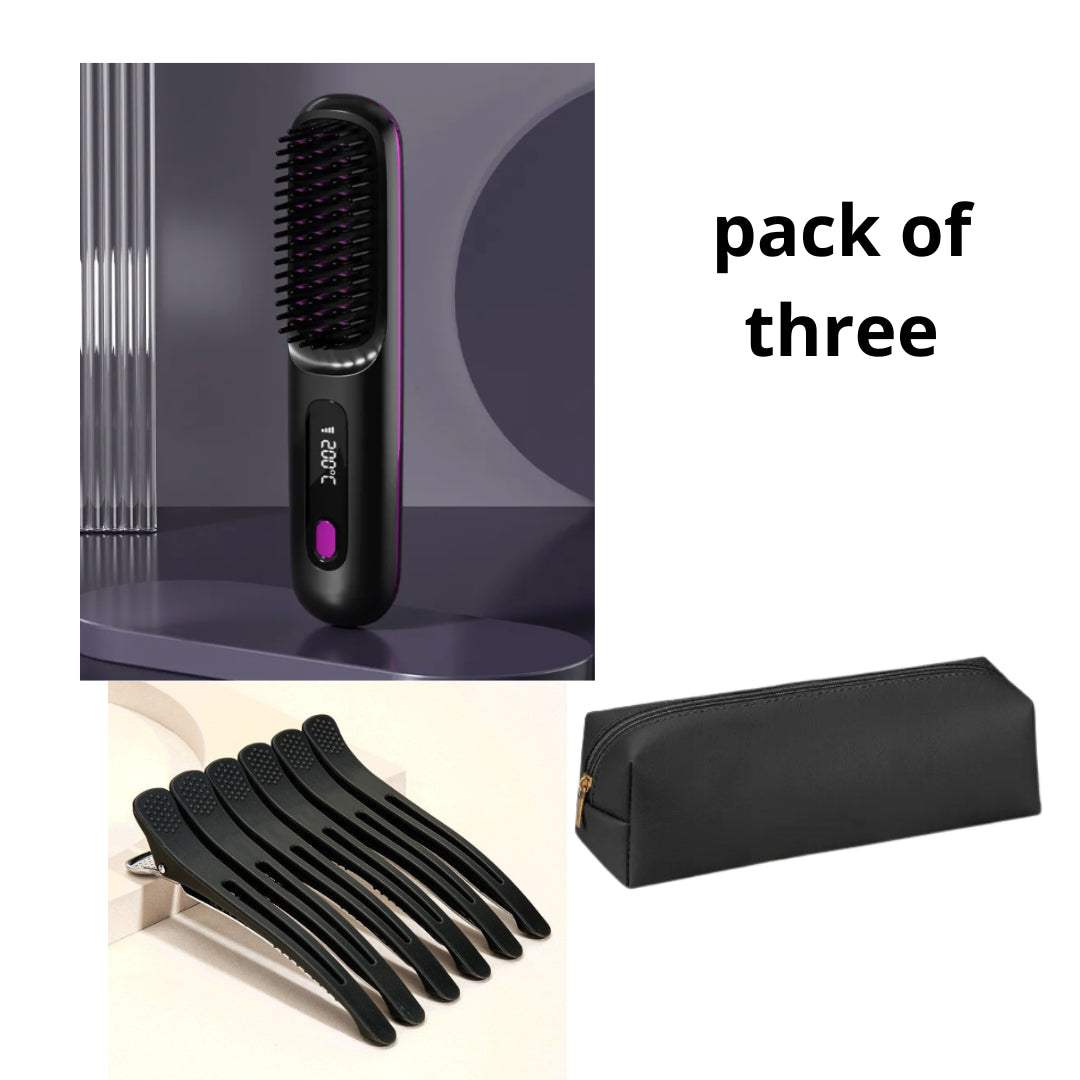 2 in 1 Glattes Haar Kamm Kabelloser Haarglätter Bürste Haar Schnellerwärmung Tragbarer Heißlockenwickler USB-Aufladung